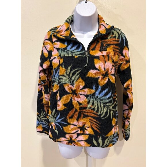 Women's Billabong tropical hawaiian floral pullover pocketed fleece sz xs - Picture 1 of 6
